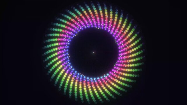 Dynamic digital light vortex, a vibrant spiral of illuminated dots forming a captivating abstract concept, perfect for modern tech backgrounds and artistic designs