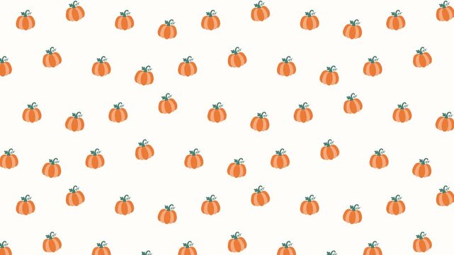 Seamless pattern animation with small orange pumpkins on white background