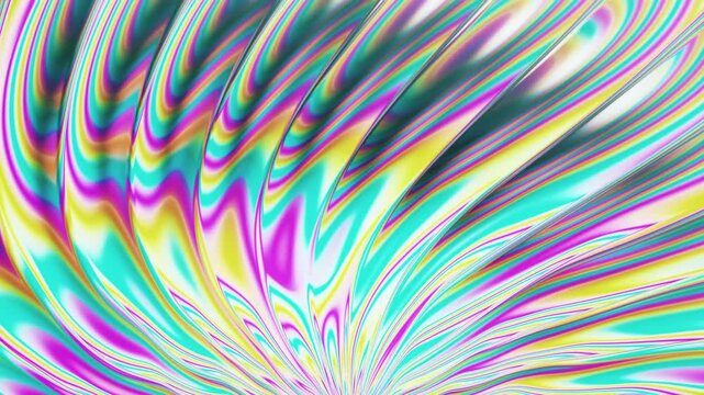 Abstract fractal artwork with vibrant swirling patterns of bright pink, yellow, and turquoise hues creating a mesmerizing, energetic, and colorful visual experience