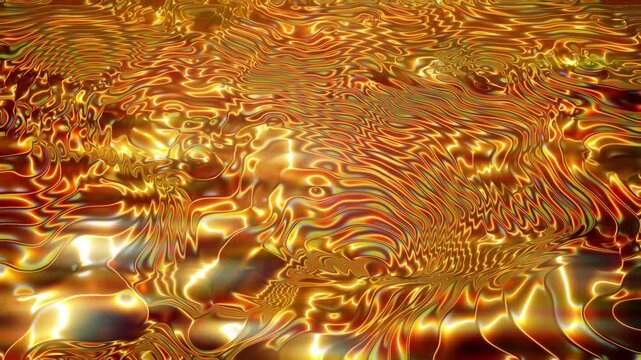 Abstract Gold Liquid Metal Waves Surface with Shimmering Light Reflections and Detailed Flowing Patterns Background