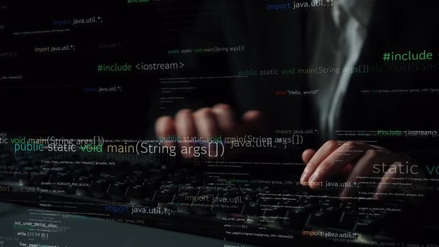 Focused hands typing on a keyboard with glowing programming code in the background, representing software development, technology innovation, and digital communication. Xenic
