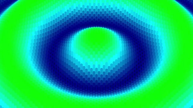 Abstract neon green and blue pixelated concentric ripple wave background with futuristic digital techno graphic texture