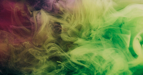 Fototapeta premium Haze splash. Underwater ink drop. Defocused green color glitter spreading cloud water vibrant acrylic art fluid on abstract background.