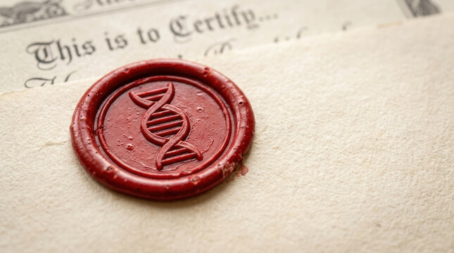 Biotech patent disputes certificate with genetic seal and legal document