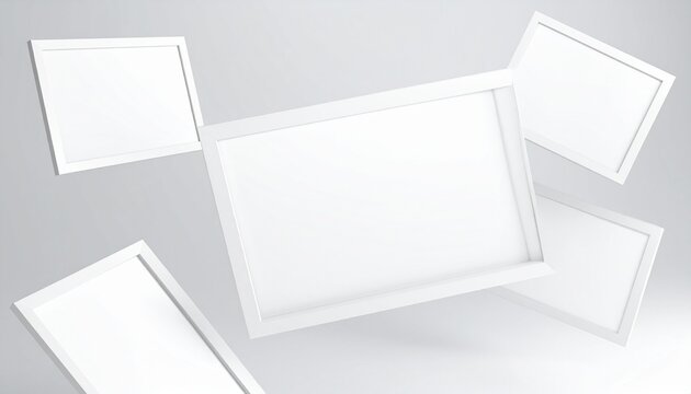 Floating blank photo frames isolated on transparent background