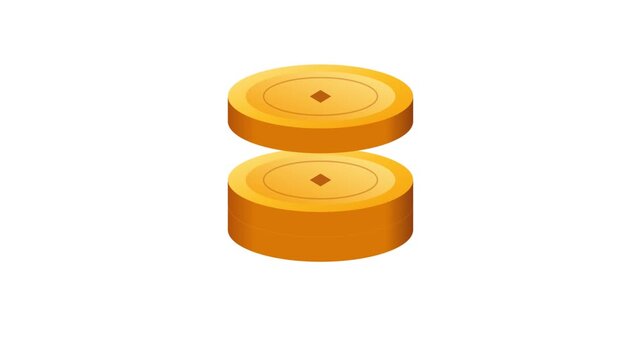 Golden coins stack separating vertically in clean vector animation