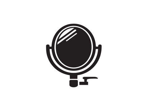 Oval bathroom vanity mirror icon in a minimalist flat vector style