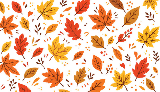 Autumn Leaves Seamless Pattern with Orange Red Yellow and Brown Botanical Foliage