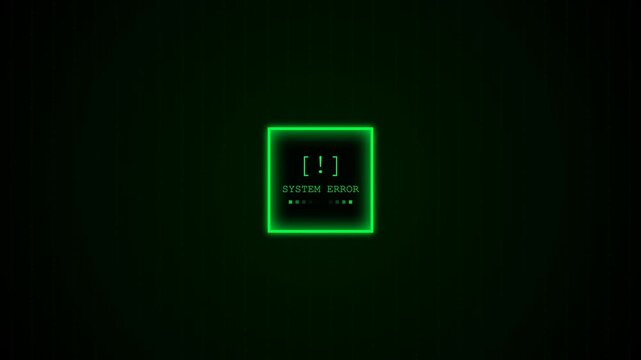 Abstract digital glitch effect with glowing neon square and text animation