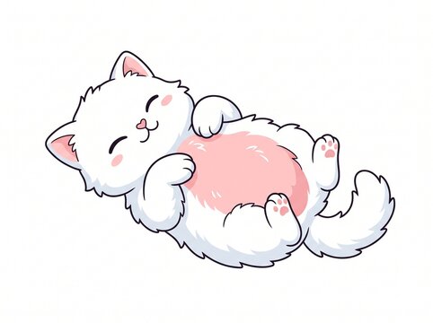 White kitten sleeping on back