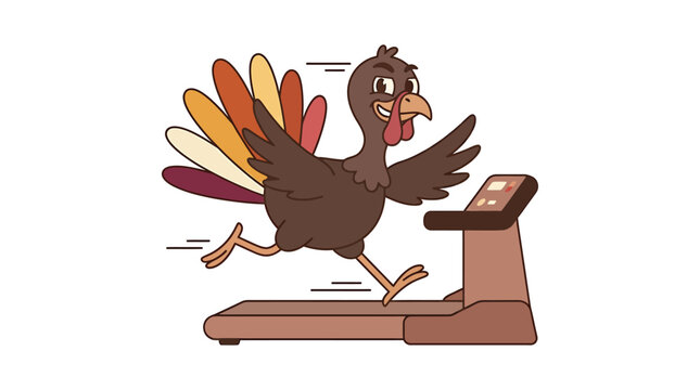 Cartoon turkey running on a treadmill