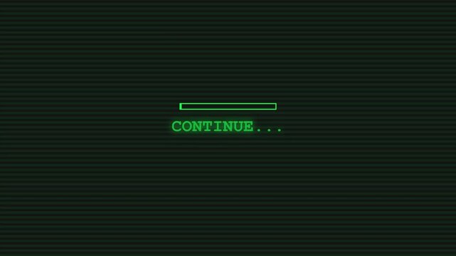 Digital loading bar graphic with text indicator and progress bar