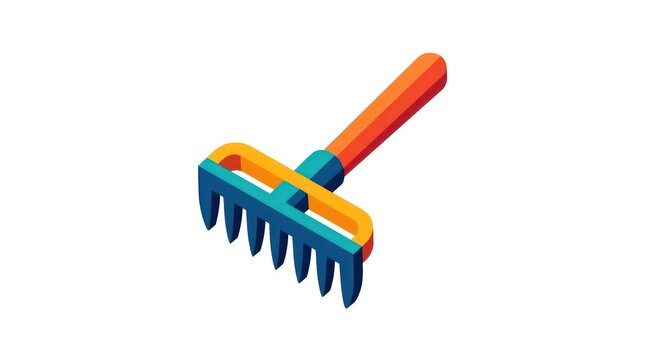 Isometric garden rake illustration on white background