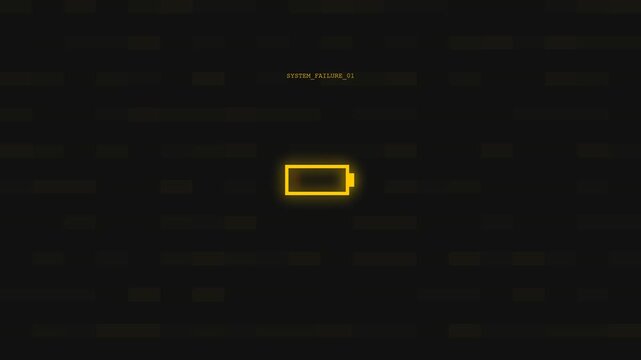 Low battery icon glows yellow on dark digital screen background
