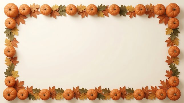 Autumn border frame with pumpkins and fall leaves