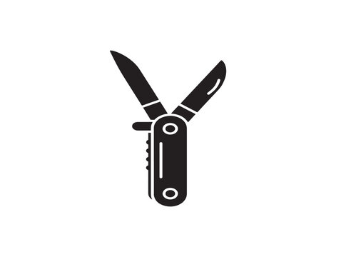 Black silhouette icon of a multi tool pocket knife with two open blades