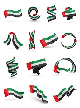 Set of uae flag ribbons isolated on white background