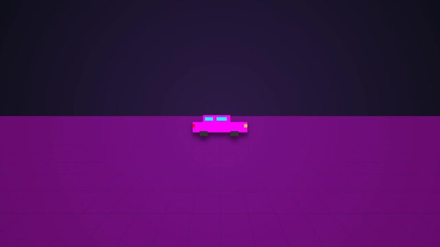 Pink pixelated car against dark purple background in minimalist art style suitable for automotive blogs, social media posts, and websites.