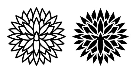 Obraz premium Geometric Floral Vector Icons, Stylized Bloom Silhouettes, Decorative Mandala Elements, Black and White Nature Graphics