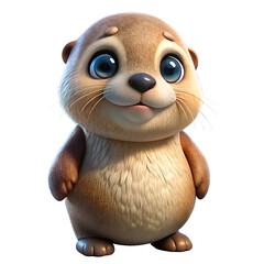 Obraz premium Cartoon otter character standing. adorable expression. in a cartoon style illustration. Cute and playful otter against a black backdrop.