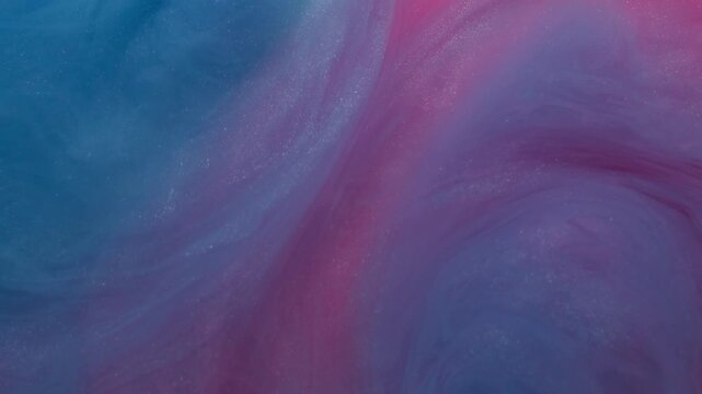 Dye swirl. Mist ink. Blue violet pink cloud art mix liquid colorful curl haze. Blur shiny abstract fluid spill pigment emulsion background.