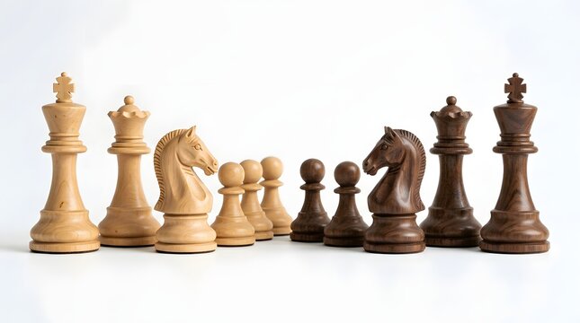 Handcrafted Wooden Chess Set with Pieces on Board