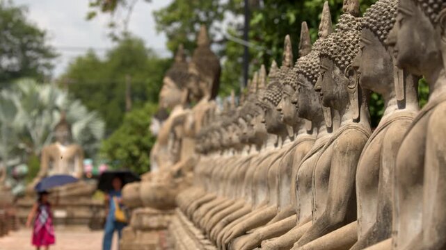Row of Stone Buddha Statues at Wat Yai Chai Mongkhon Ayutthaya