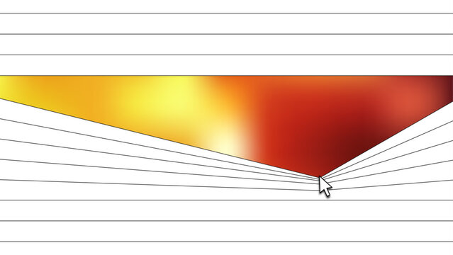 Opened curtain with pointer mouse moved slided down with yellow orange gradient color inside. Modern vector gradient background.