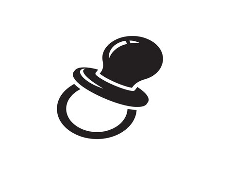 Black silhouette icon of a baby pacifier isolated on a white background