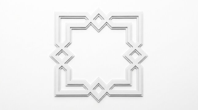 Minimalist white geometric frame with Islamic pattern design isolated on a clean white background.