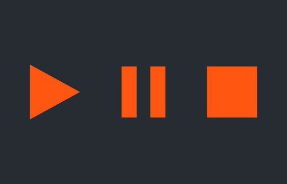 Modern orange media player web interface buttons set including play pause and stop symbols