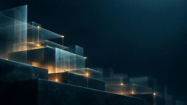 Abstract Secure Cloud Infrastructure Background With Connected Glass Blocks