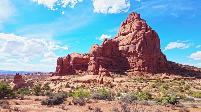 Towering sandstone hoodoos and fins at Garden of Eden in Arches