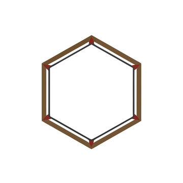 Hexagonal frame with brown and black lines