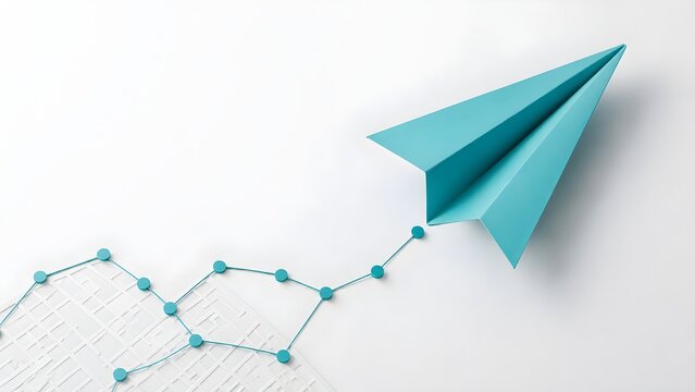 Business Growth And Success Concept With Turquoise Paper Airplane