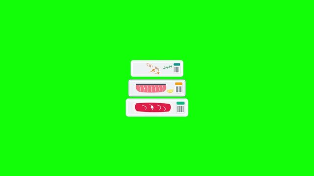 Floating Food Packages Moving on Green Screen