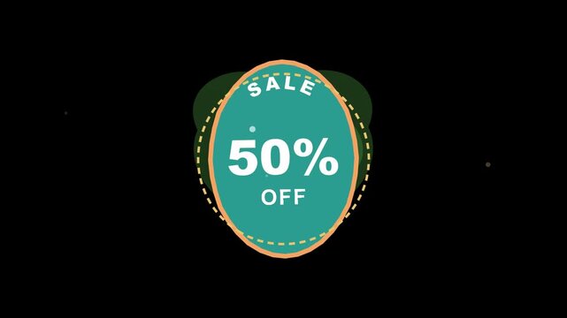 isolated sale fifty percent off pixel art badge with dashed border and retro digital typography