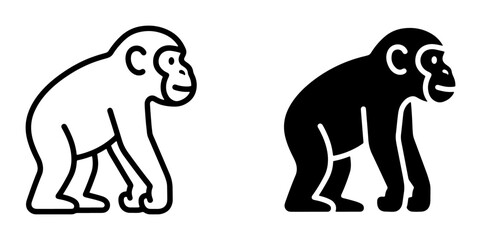 Obraz premium Chimpanzee Icon Set, Primate Silhouette, Ape Outline Graphic, Vector Illustration for Wildlife and Nature Themes