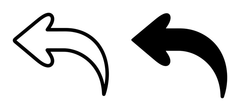 Reply Arrow Icon Set, Undo Symbol Vector, Back Navigation Button, Reload Curve, Left Directional Pointer