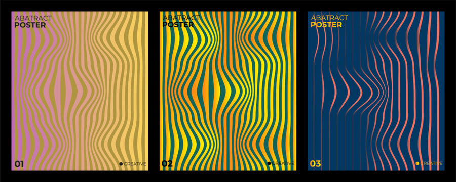 Abstract background featuring three vertical panels with wavy line patterns in orange green and blue color gradients