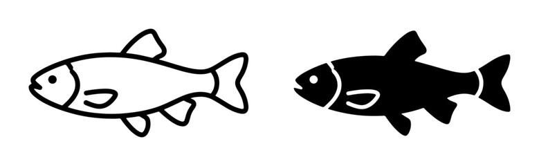 Fototapeta premium Simple Fish Icons, Outline and Silhouette, Vector Graphics for Aquatic Themes, Seafood, and Marine Life Concepts