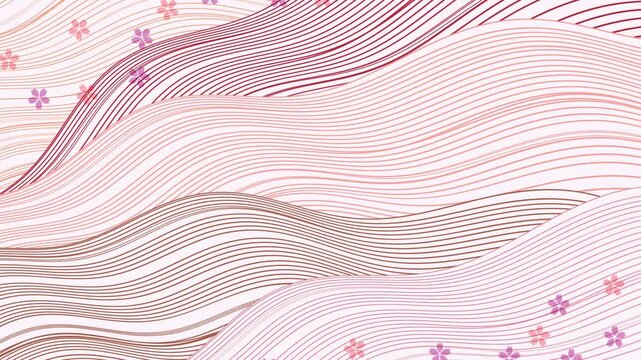 Abstract Japanese Wavy Pattern with Flowers 4K