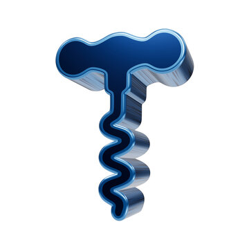 Blue metallic corkscrew with a spiral worm for opening wine bottles isolated on transparent background