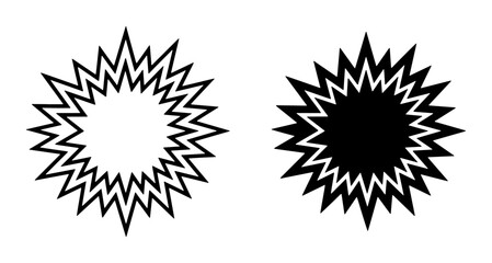 Explosion Burst Starburst Icons, Comic Book Sound Effect Graphics, Black and White Geometric Shapes for Impact and Action © Anisur