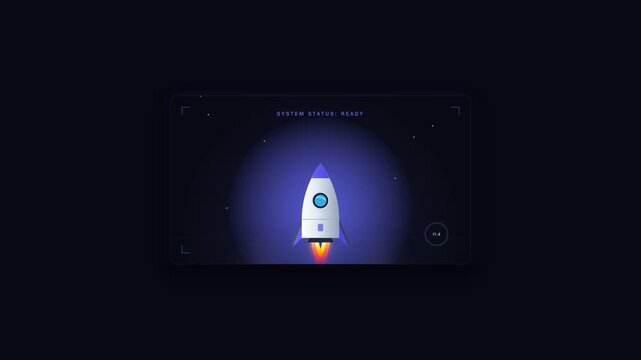 Minimalist Animated Rocket Launch Sequence on Dark Futuristic Interface Background for Tech Apps
