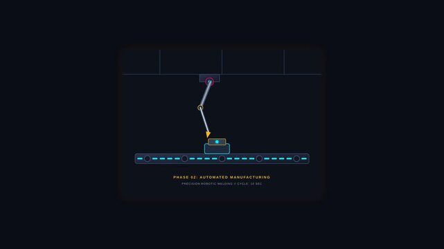 Minimalist Animation of Robotic Arm Welding Components on an Automated Industrial Assembly Line