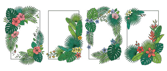 Tropical Leaf and Flower Border Designs Isolated © wudel