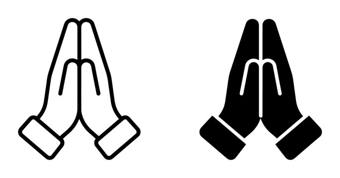 Praying Hands Icon Set, Namaste Gesture, Spiritual Symbol, Gratitude, Hope, Religion, Vector Graphics