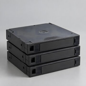 Data backup tape cartridges stacked on a clean desk
