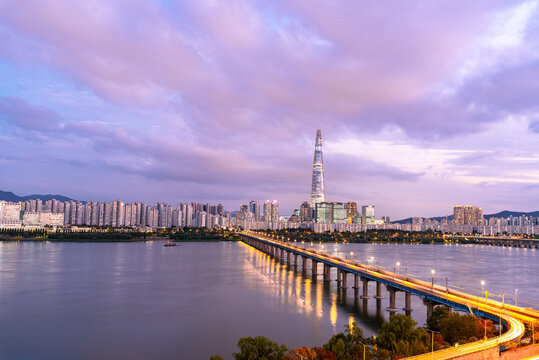 Panoramic View of Seoul City Skyline, Modern Business District and Urban Landscape in South Korea
